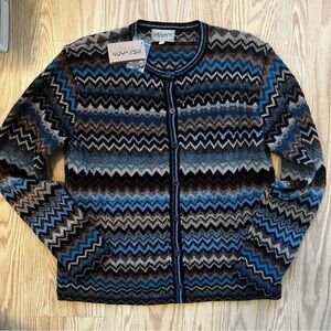NWT Women's Alpaca Wool Zigzag Cardigan - Blue, Brown, and Black Size XL